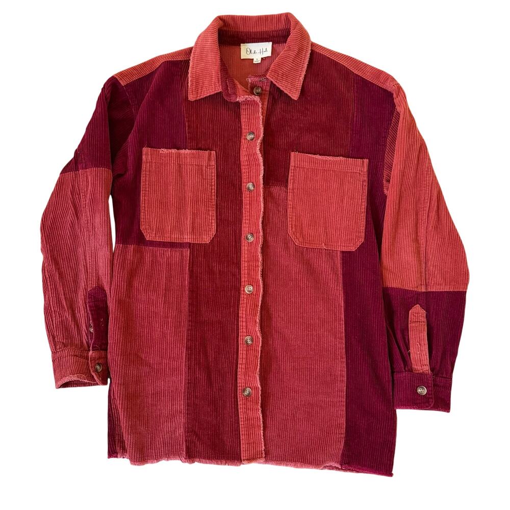 Oli & Hali Corduroy Colorblock Shacket Shirt Jacket Oversized Pink Red Size S